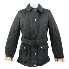 Burberry Women's Small Black Quilted Nova Check Belted Jacket 120b33