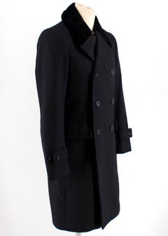 Burberry Wool Black Tailored Coat with Mink Fur Collar SIZE 44