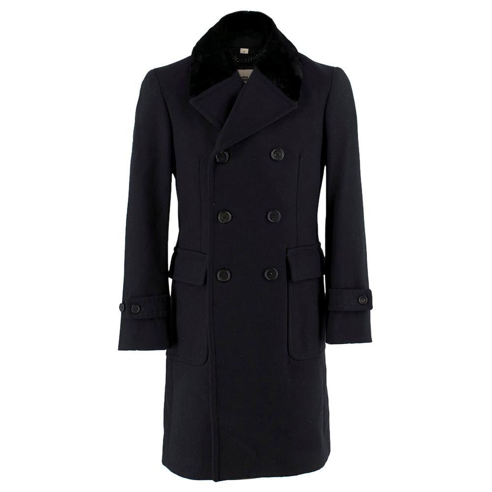 Burberry Wool Black Tailored Coat with Mink Fur Collar SIZE 44