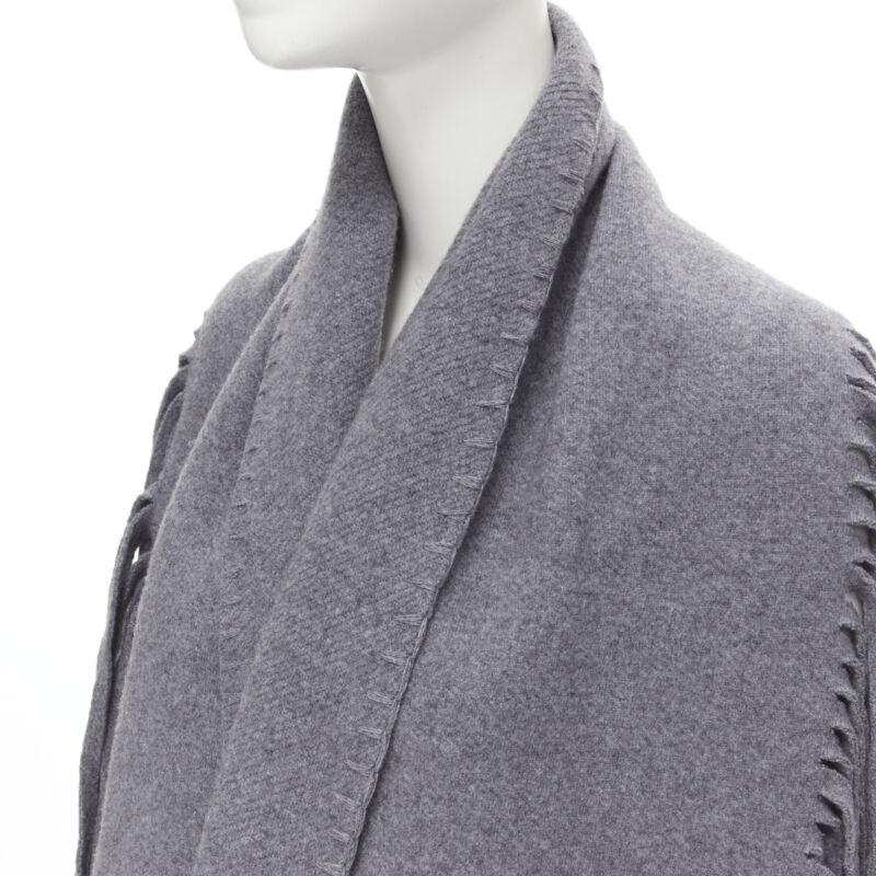 BURBERRY wool cashmere grey solid felted fringe knitted overstitching scarf 1