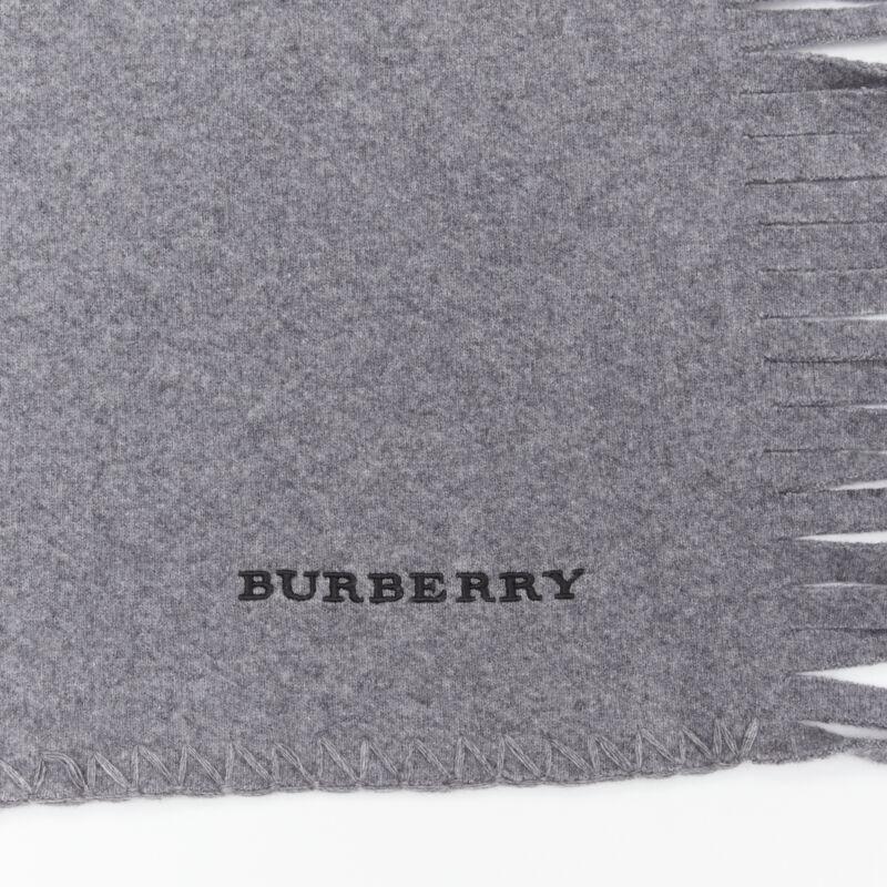 BURBERRY wool cashmere grey solid felted fringe knitted overstitching scarf 3