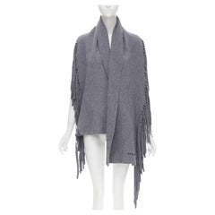 BURBERRY wool cashmere grey solid felted fringe knitted overstitching scarf