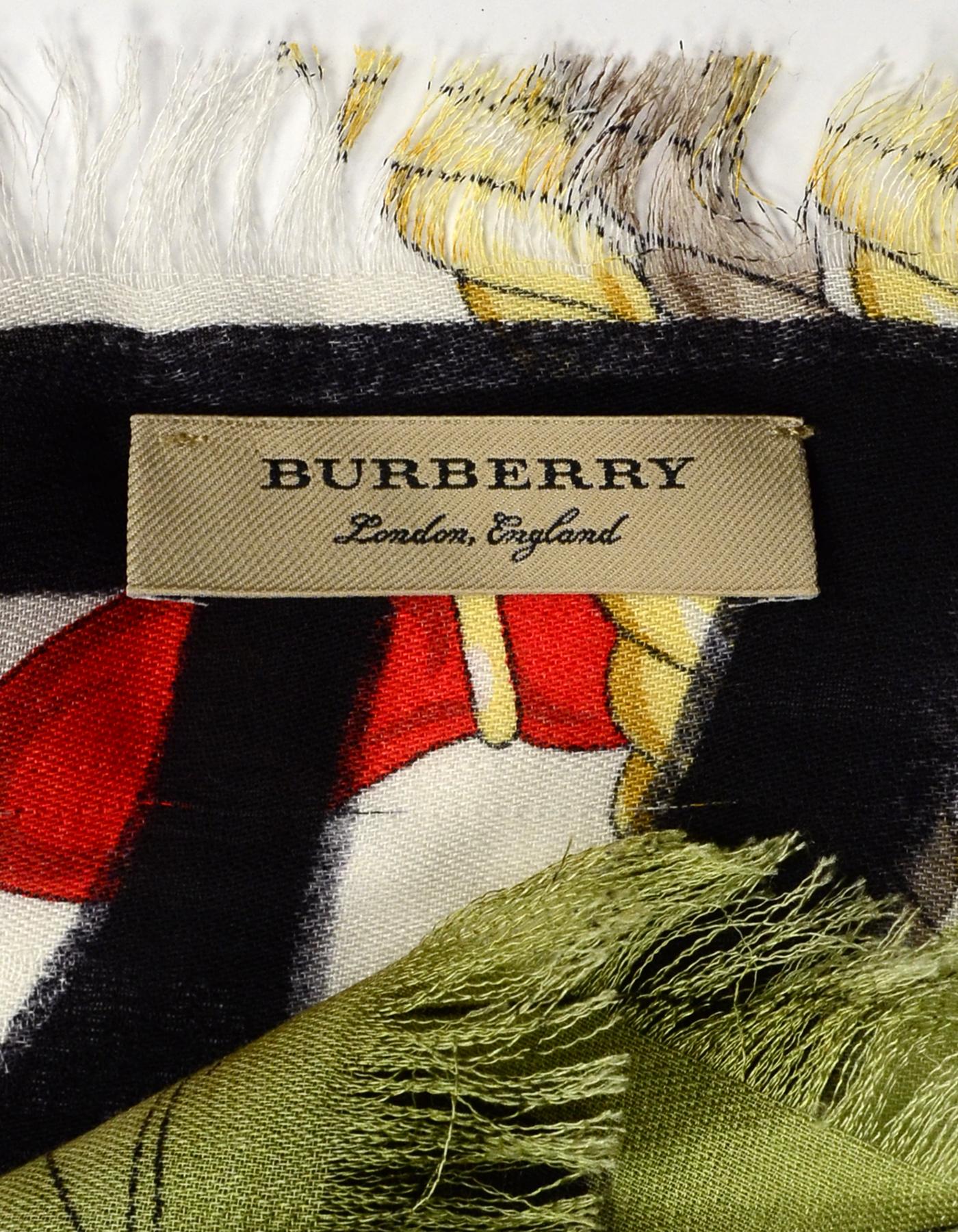 Burberry Wool/Silk/Cashmere Nautical Plaid Graffiti XL Scarf/Shawl In Excellent Condition In New York, NY