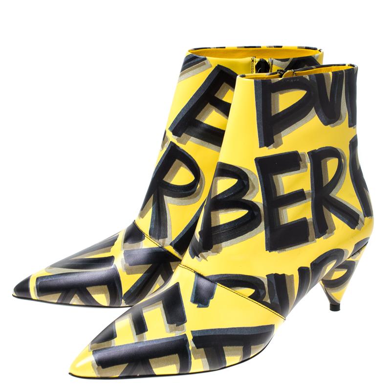 Burberry Yellow/Black Leather Wilsbeck Ankle Boots Size 36.5 3