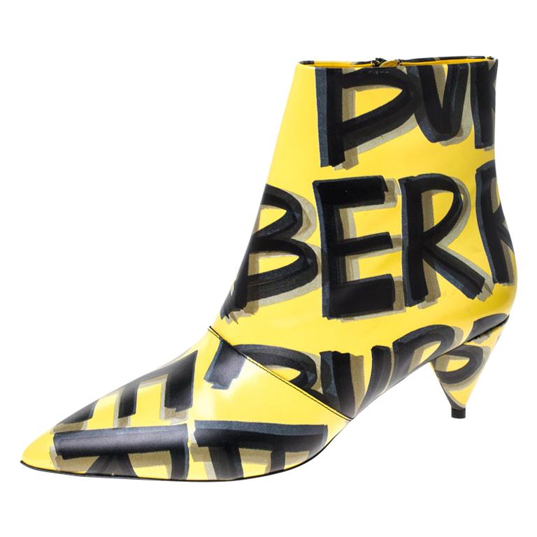 Burberry Yellow/Black Leather Wilsbeck Ankle Boots Size 36.5