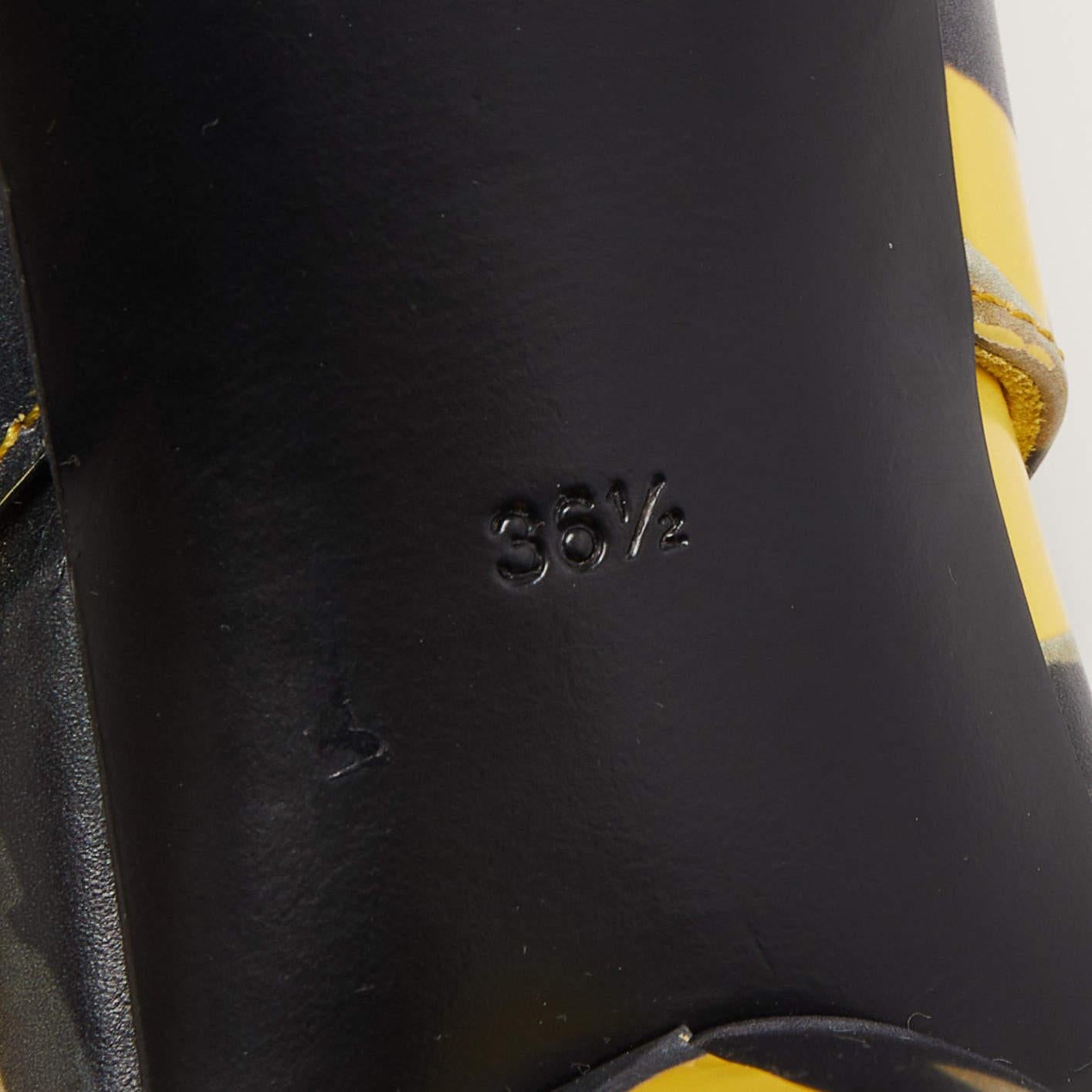 Women's Burberry Yellow/Black Printed Leather Morson Slingback Pumps Size 36.5