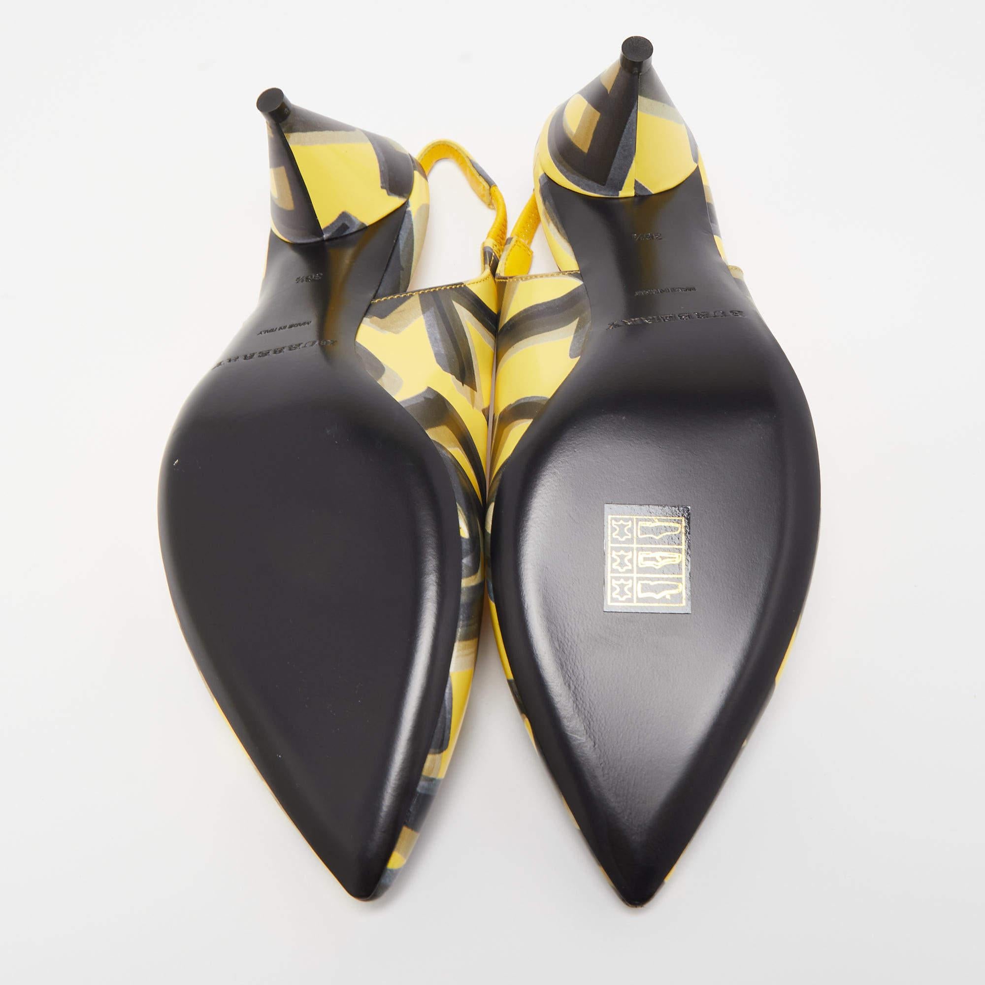 Burberry Yellow/Black Printed Leather Morson Slingback Pumps Size 36.5 1