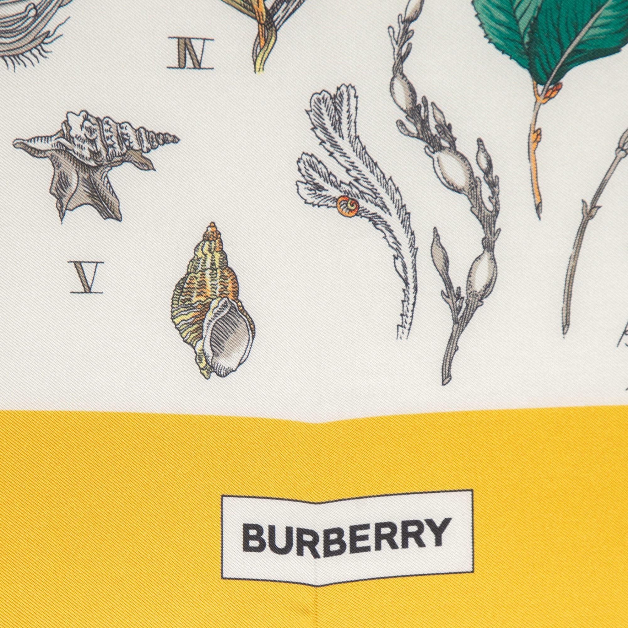 Beige Burberry Yellow Botanical Study Print Silk Scarf