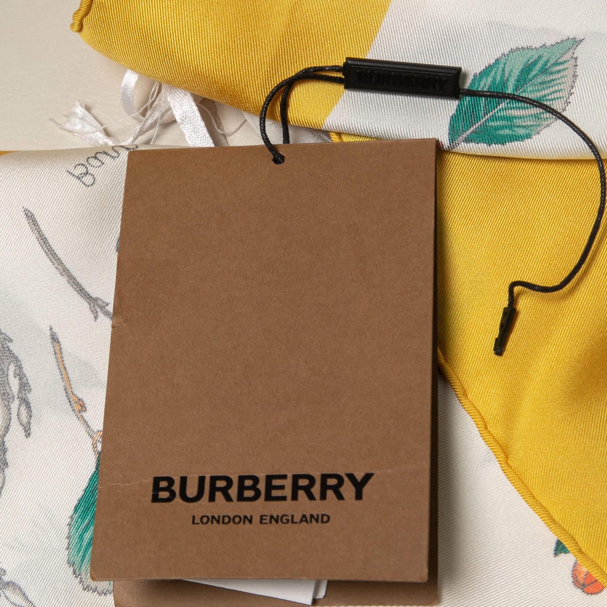 Burberry Yellow Botanical Study Print Silk Scarf In Excellent Condition In Dubai, Al Qouz 2