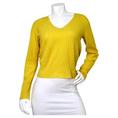 Burberry Yellow Cable-Knit Cashmere V-Neck Sweater