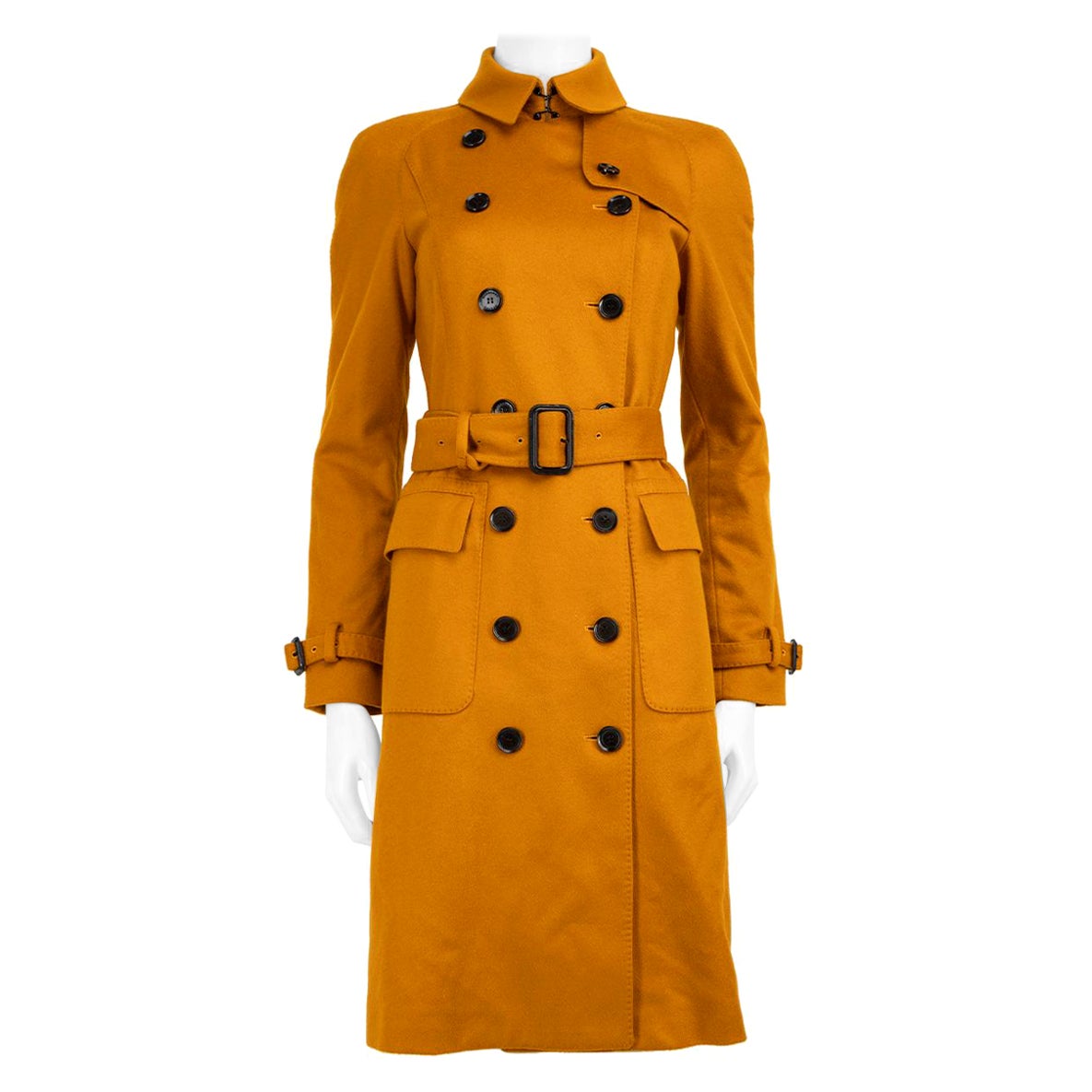 Burberry Yellow Cashmere Belted Trench Coat Size XS