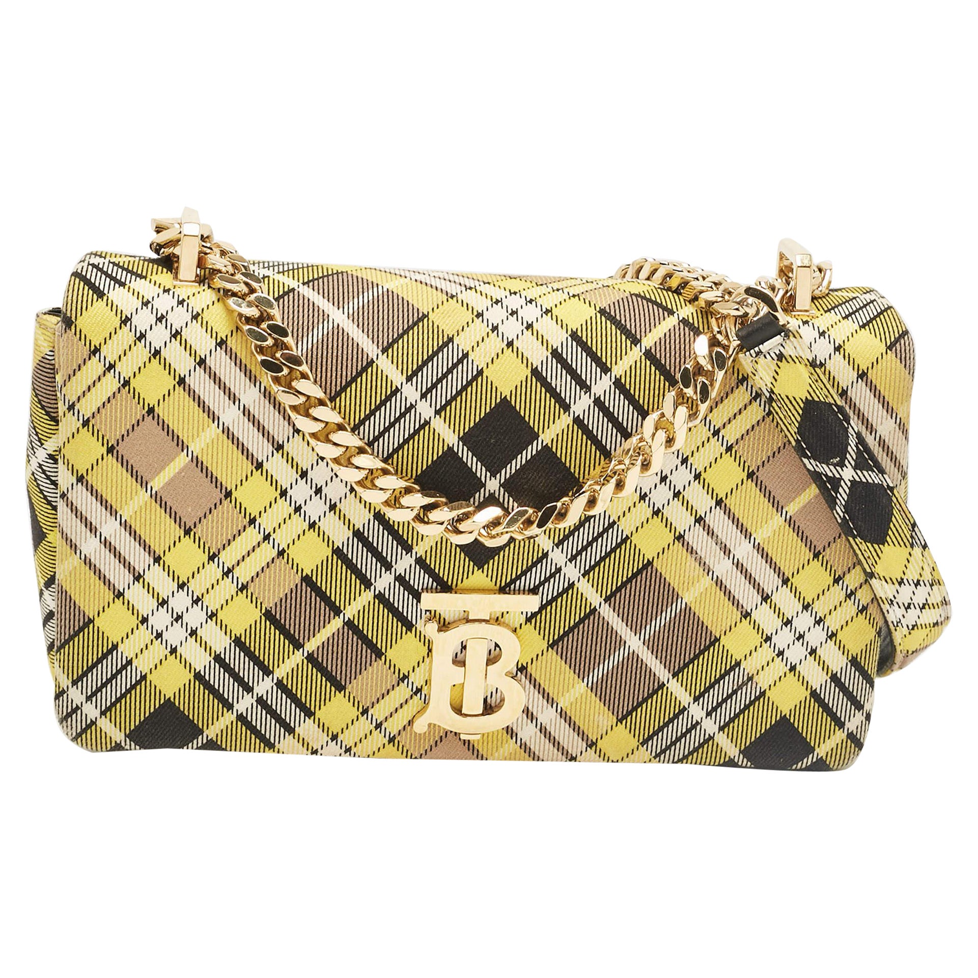 Burberry Yellow Check Canvas Small Lola Chain Shoulder Bag