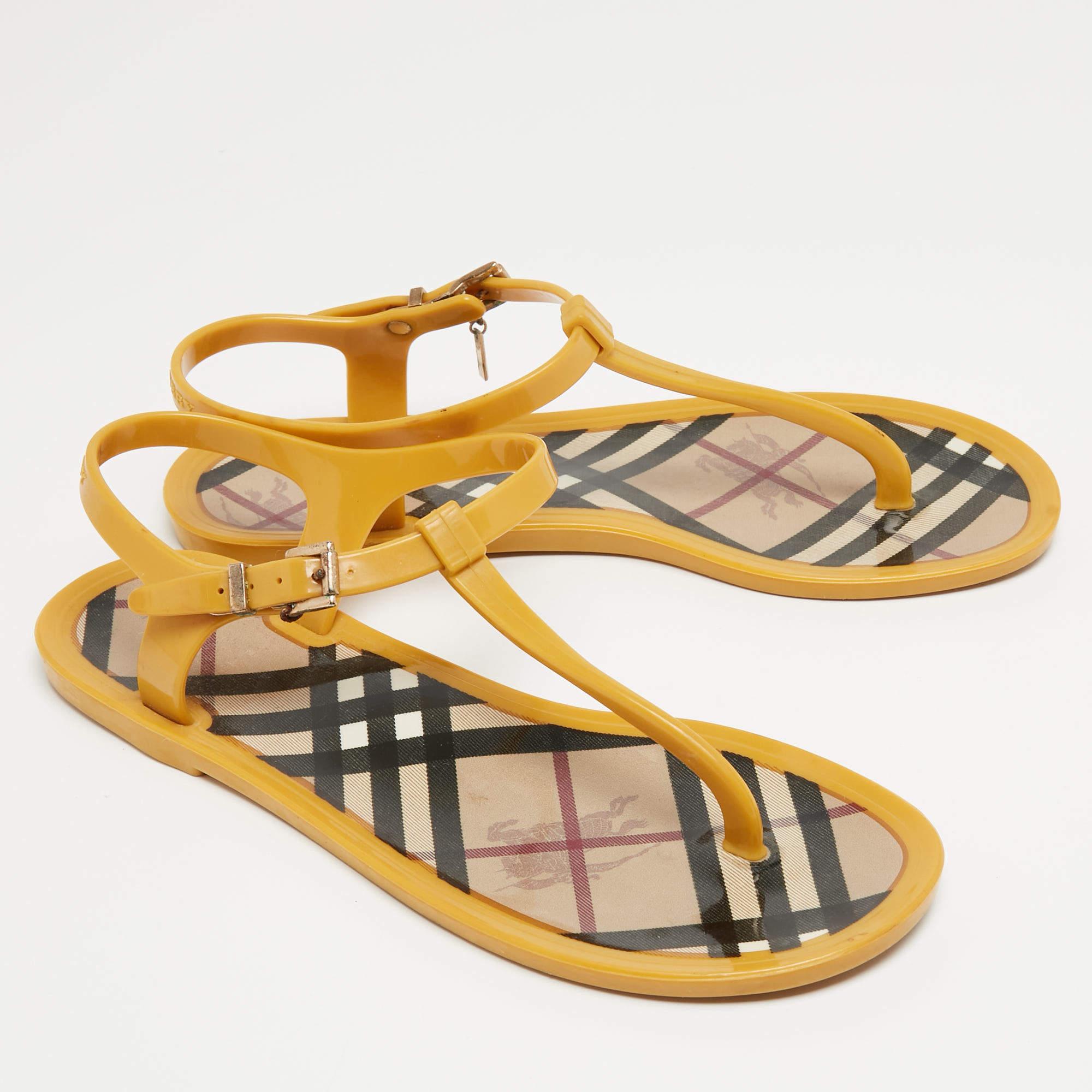 Women's Burberry Yellow Jelly Thong Flat Slides Size 38