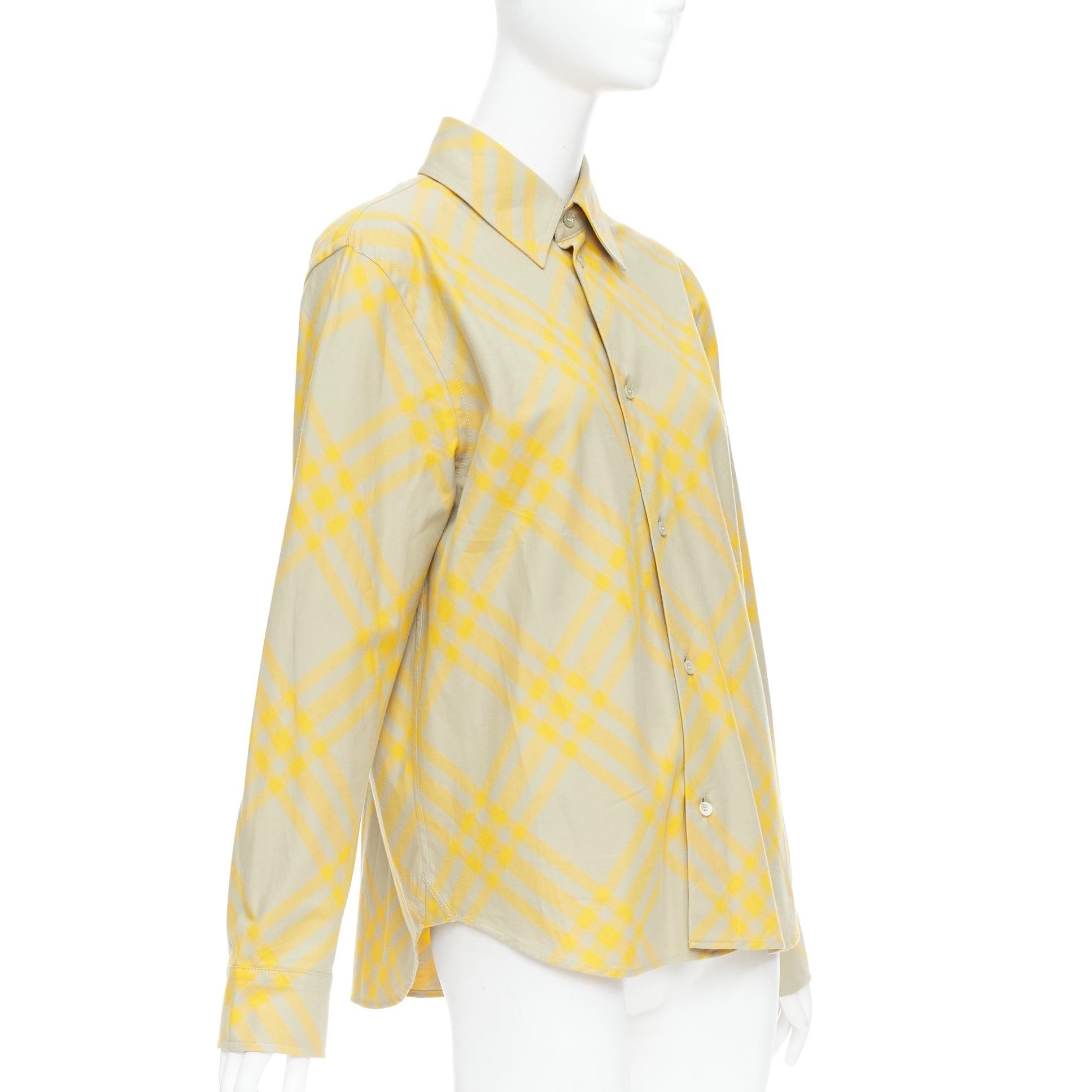 Beige Burberry, camicia a maniche lunghe giallo cachi House Check UK8 S in vendita