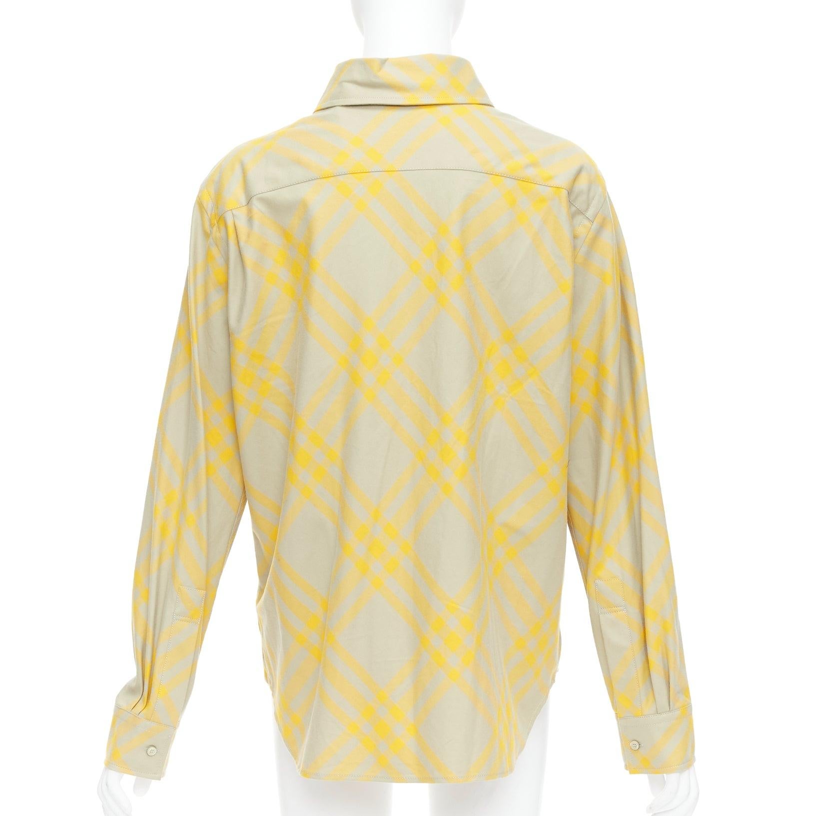 Donna Burberry, camicia a maniche lunghe giallo cachi House Check UK8 S in vendita