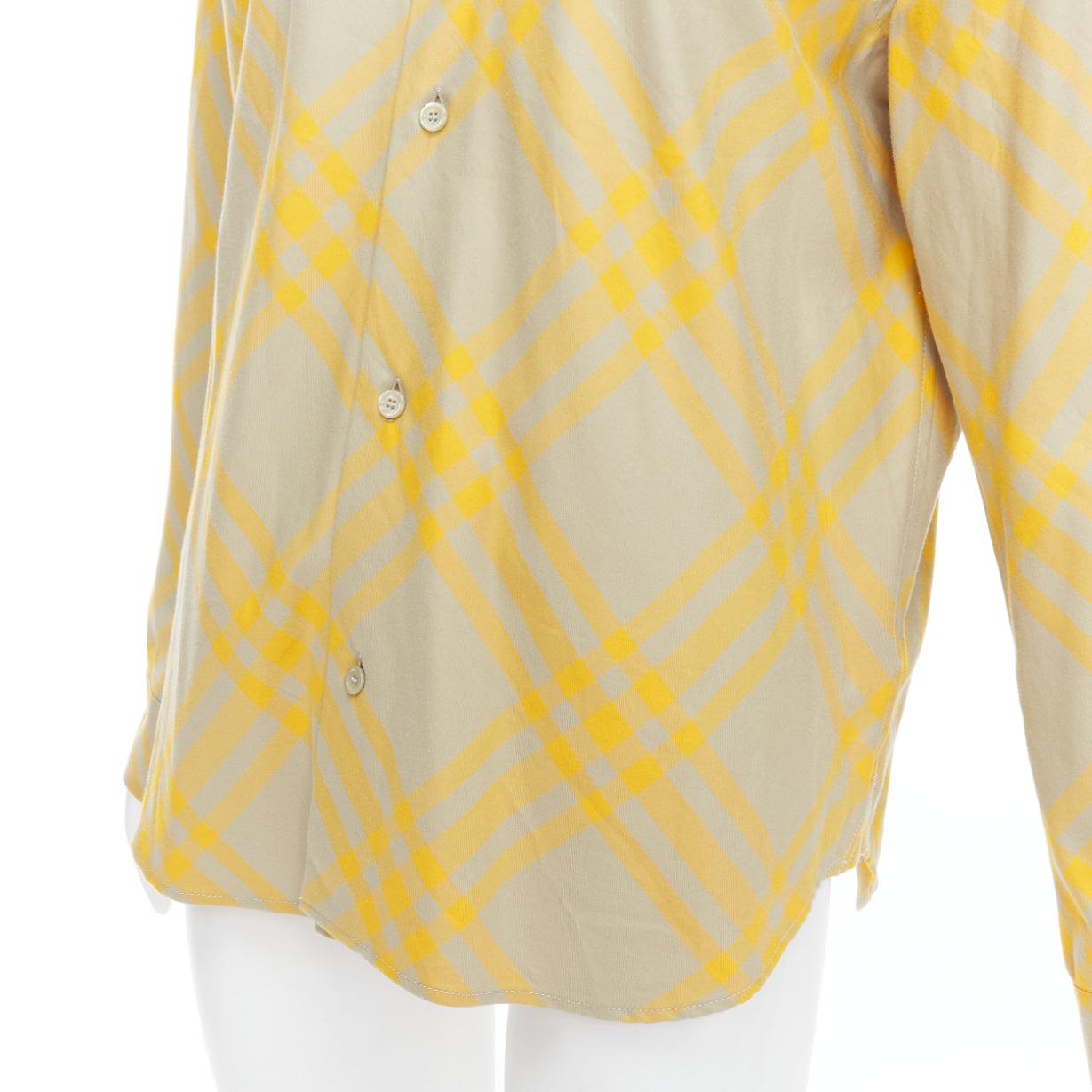 Burberry, camicia a maniche lunghe giallo cachi House Check UK8 S in vendita 2