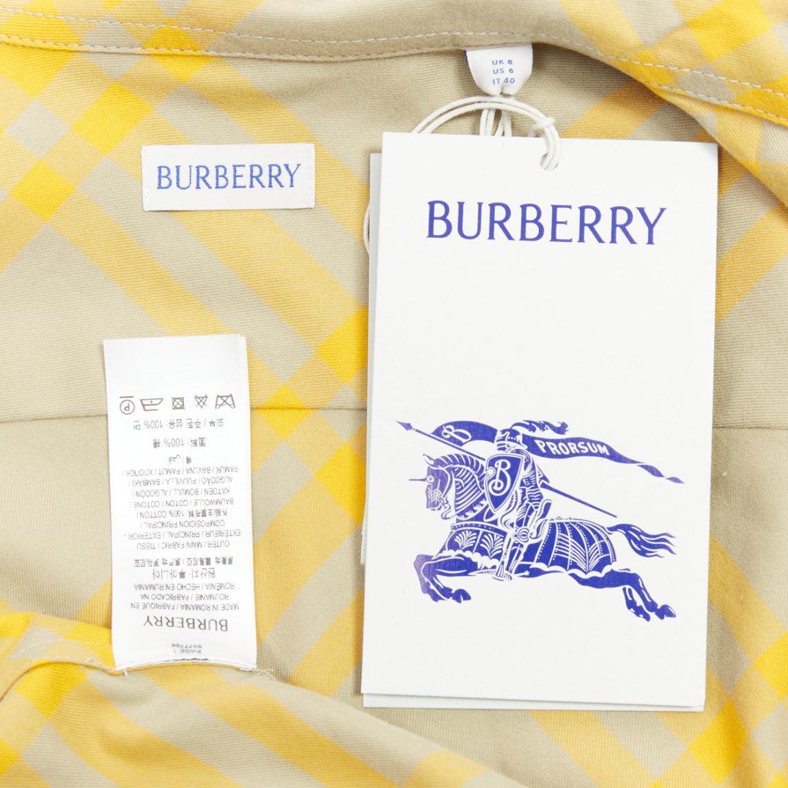 Burberry, camicia a maniche lunghe giallo cachi House Check UK8 S in vendita 3