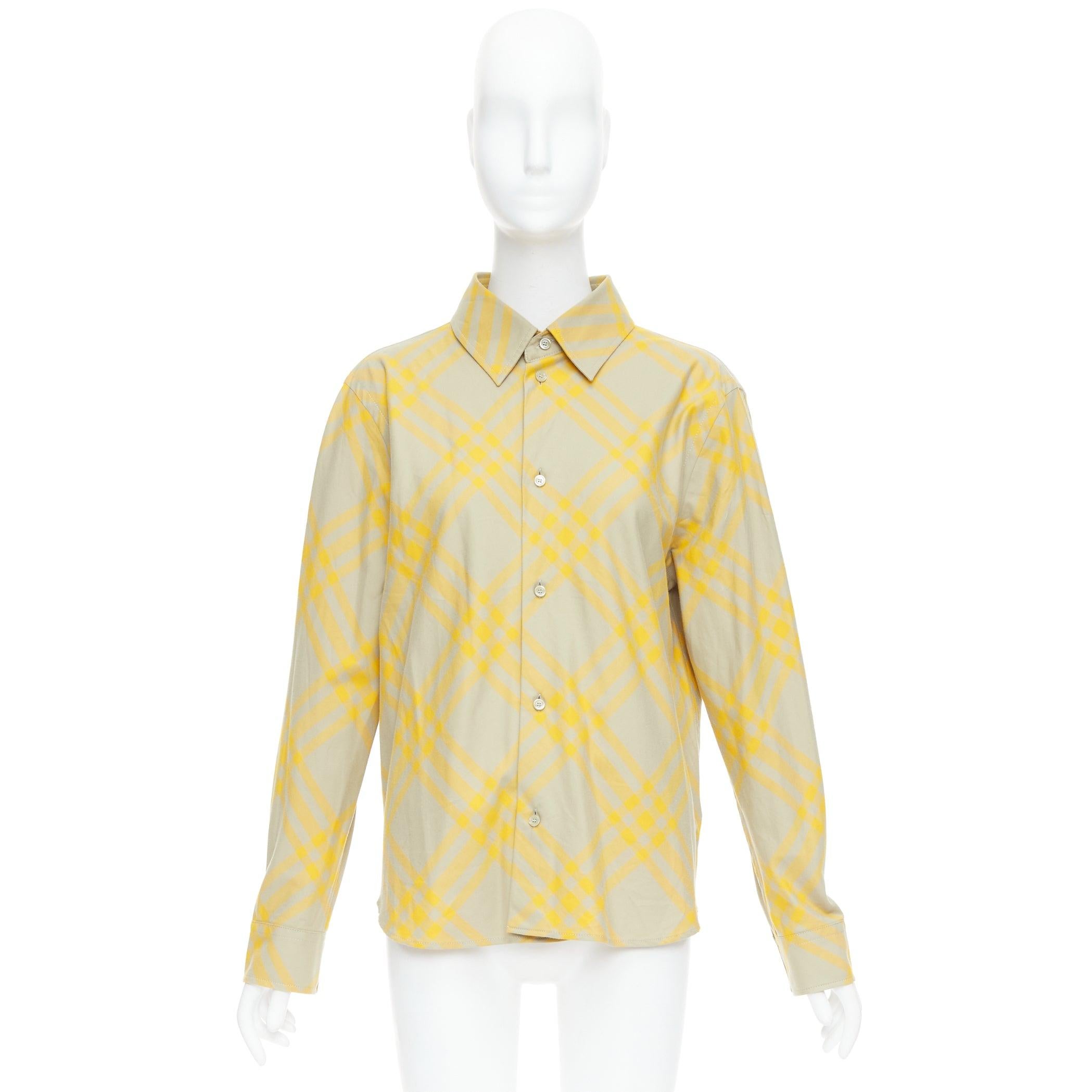 Burberry, camicia a maniche lunghe giallo cachi House Check UK8 S in vendita 4