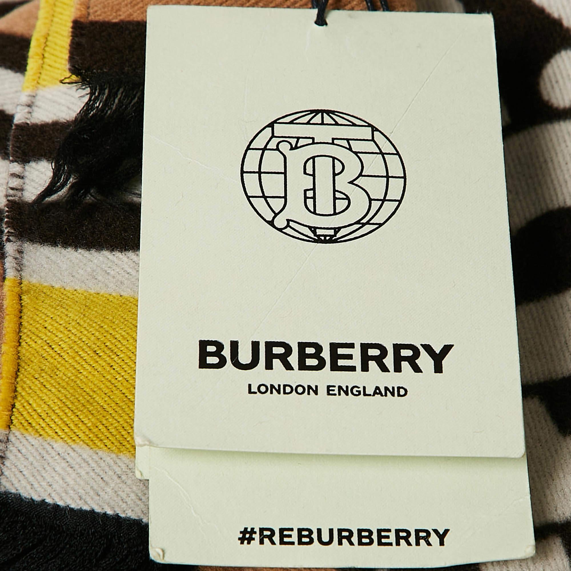 Women's Burberry Yellow Text Checkboard Cashmere Blend Football Scarf For Sale