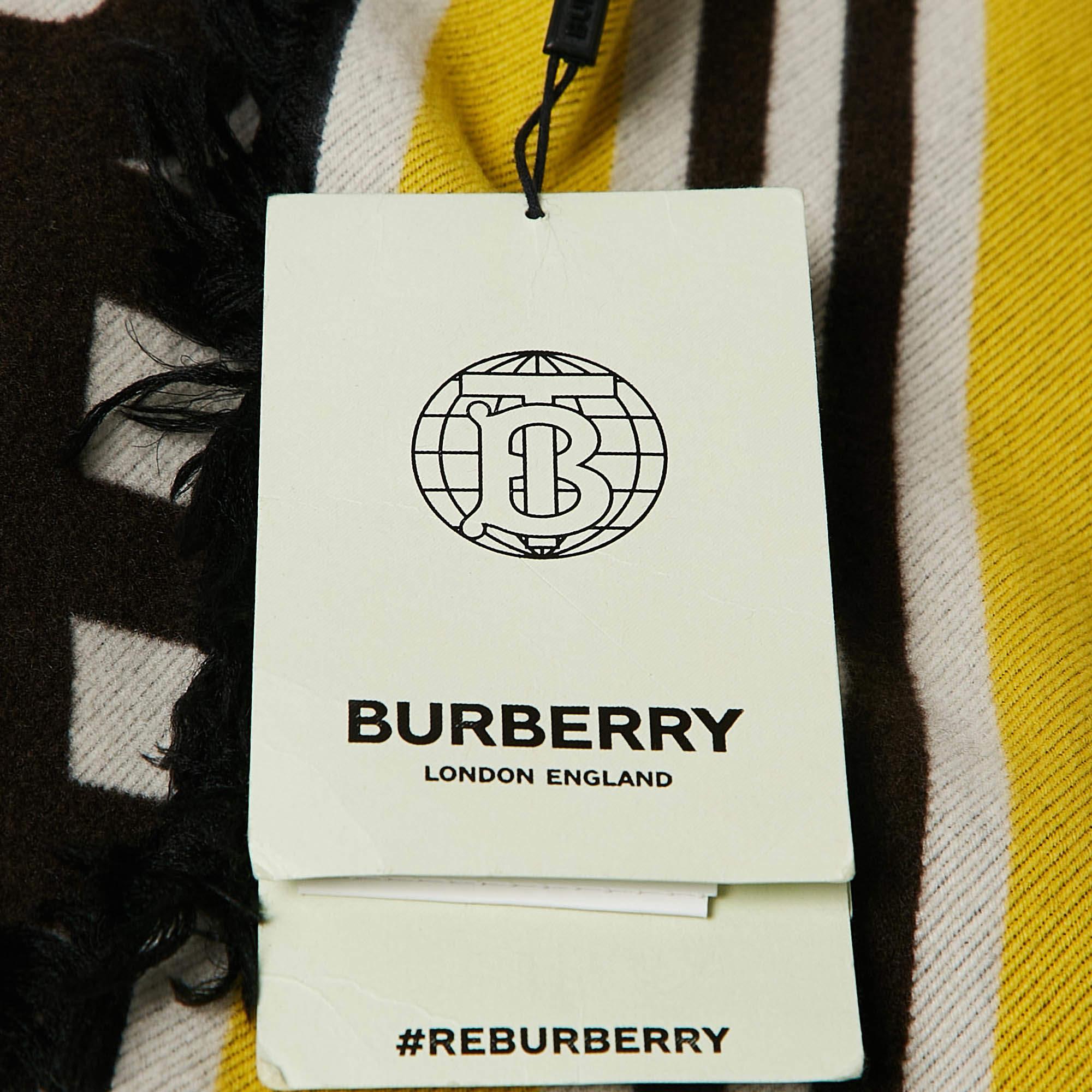 Women's Burberry Yellow Text Checkboard Cashmere Blend Football Scarf For Sale