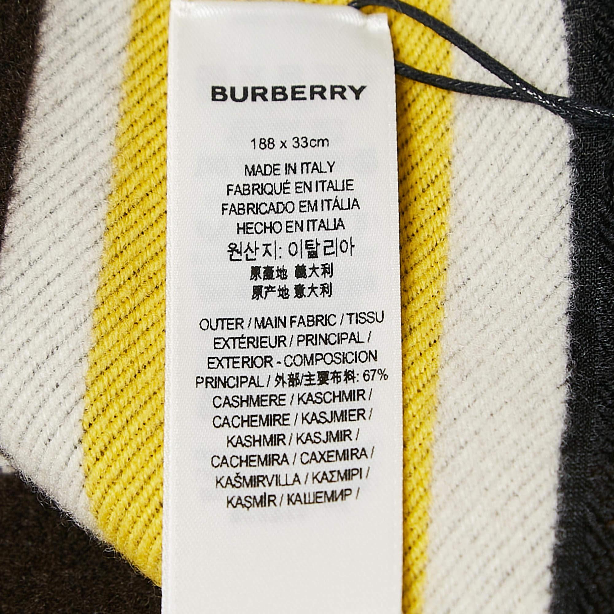 Burberry Yellow Text Checkboard Cashmere Blend Football Scarf For Sale 1