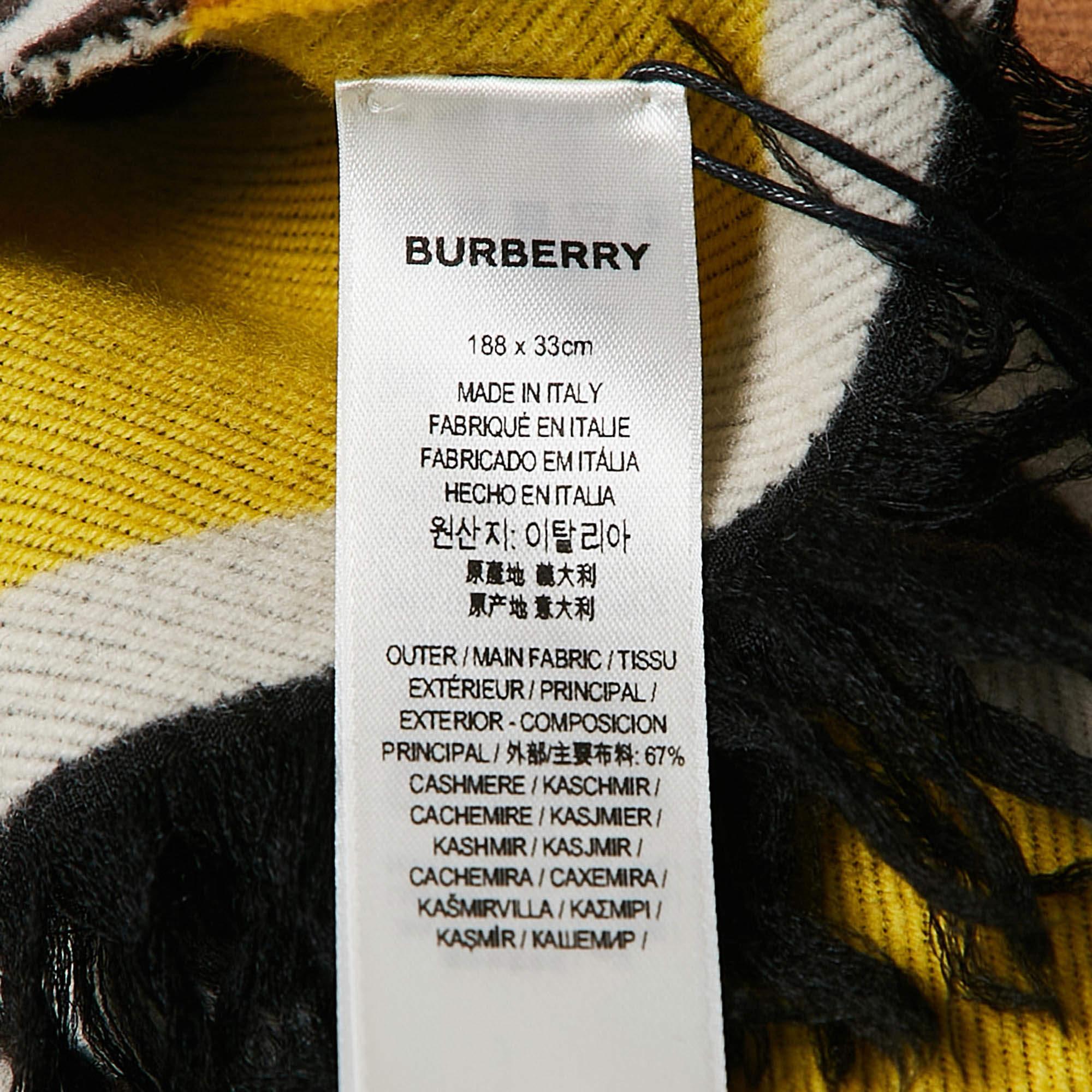 Burberry Yellow Text Checkboard Cashmere Blend Football Scarf For Sale 1