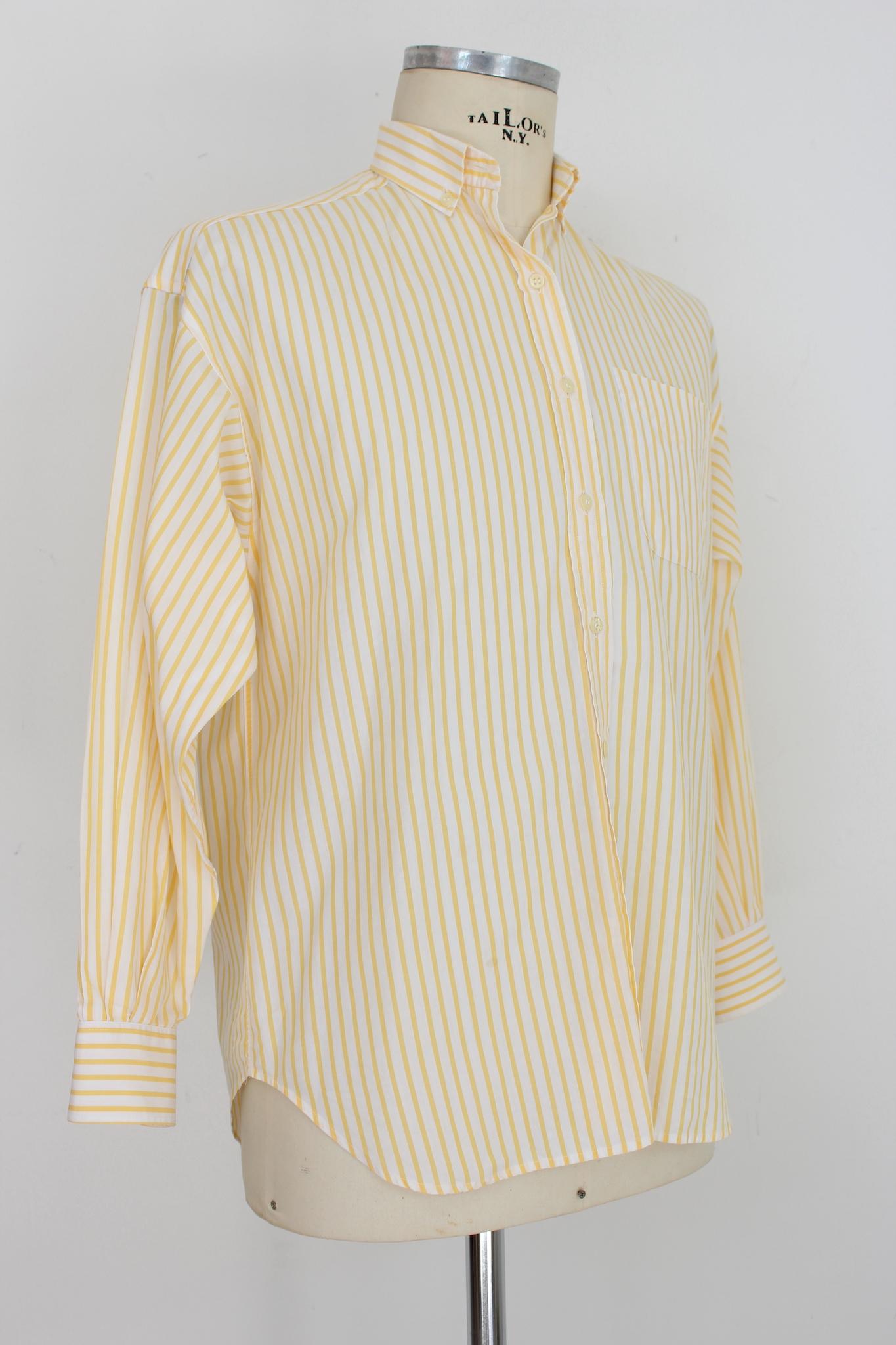 Chemise à rayures vintage en coton jaune et blanc Burberry Bon état - En vente à Brindisi, Bt