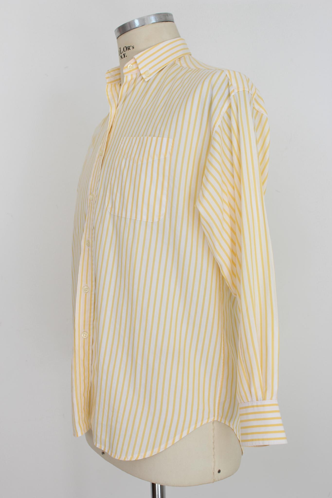 Chemise à rayures vintage en coton jaune et blanc Burberry Pour hommes en vente