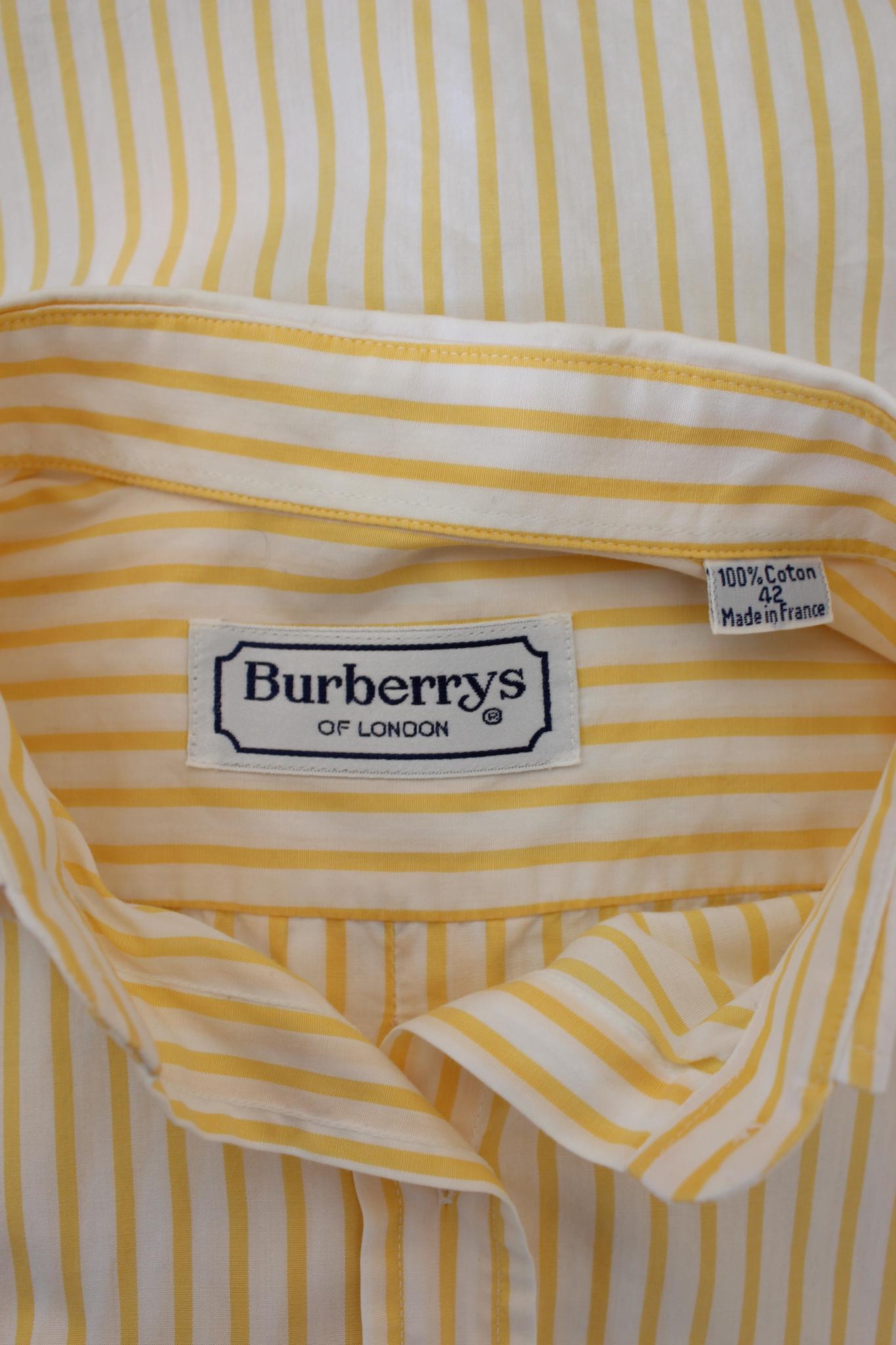 Beige Burberry Yellow White Cotton Vintage Pinstripe Shirt For Sale
