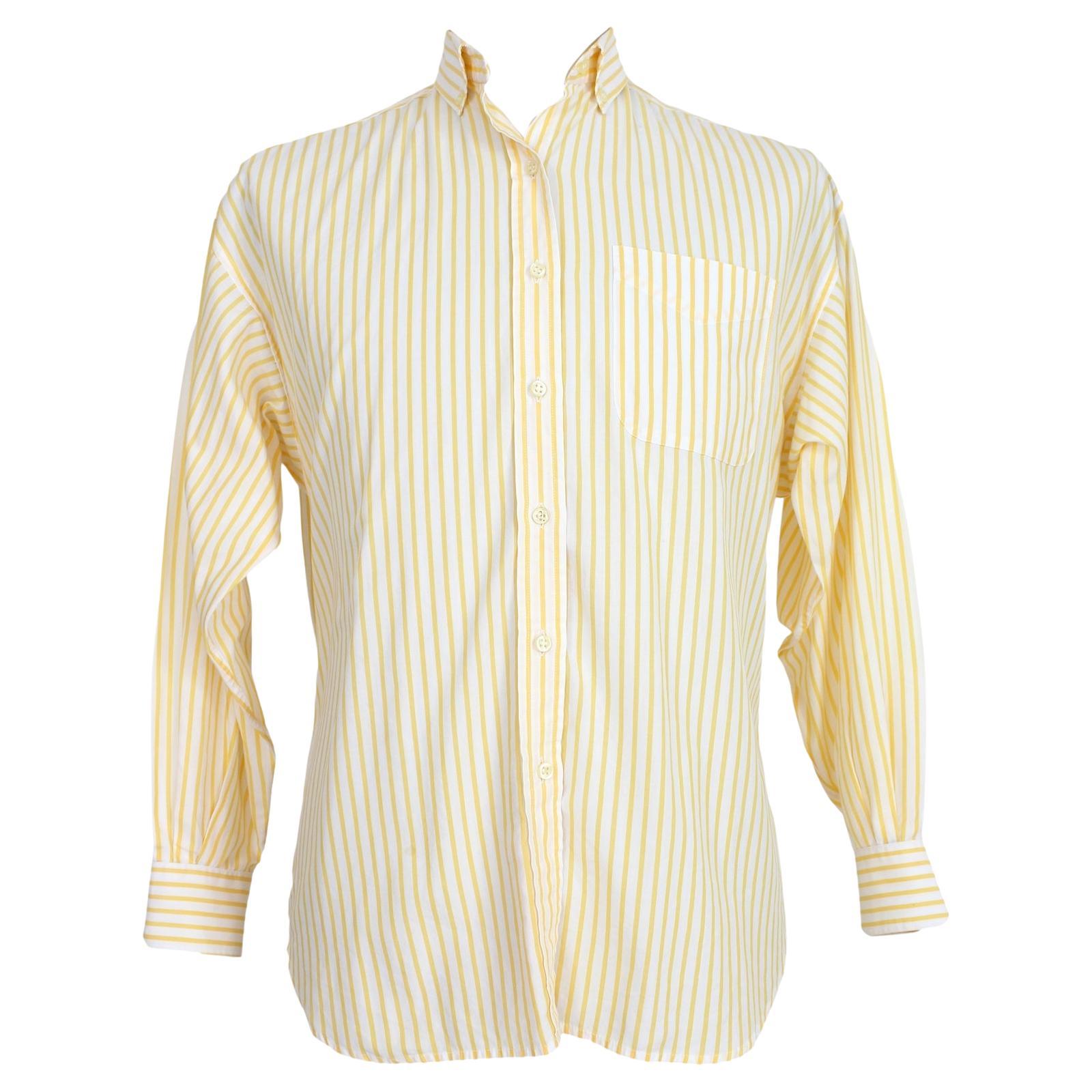 Burberry Yellow White Cotton Vintage Pinstripe Shirt For Sale