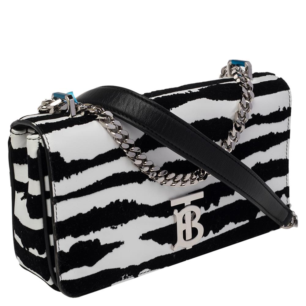 Burberry Zebra Print Velvet and Leather Lola Crossbody Bag In New Condition In Dubai, Al Qouz 2
