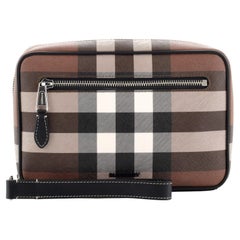 Burberry Zip Pouch Wristlet Check Coated Canvas