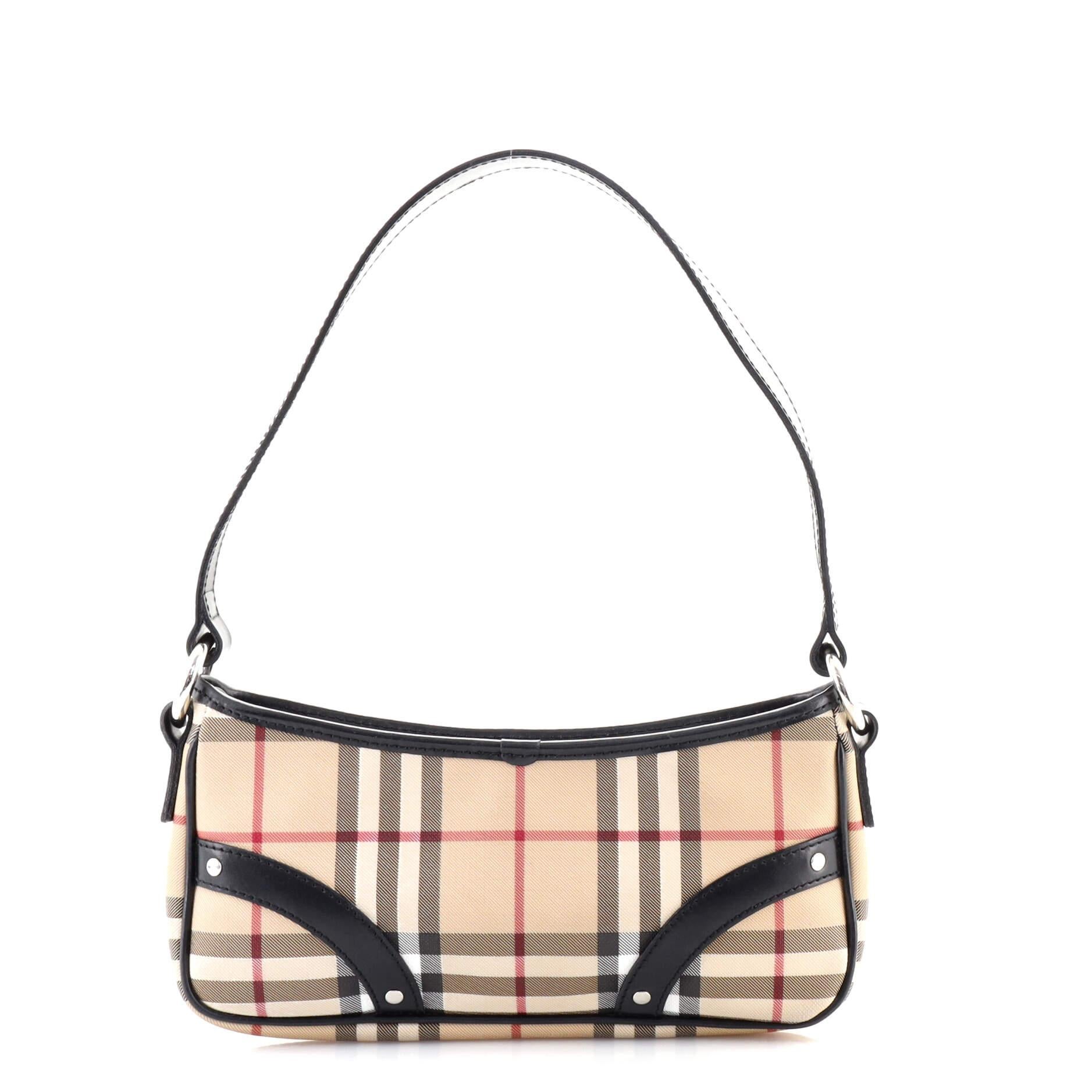 Women's or Men's Burberry Zip Shoulder Bag Horseferry Check Coated Canvas with Studded Lea