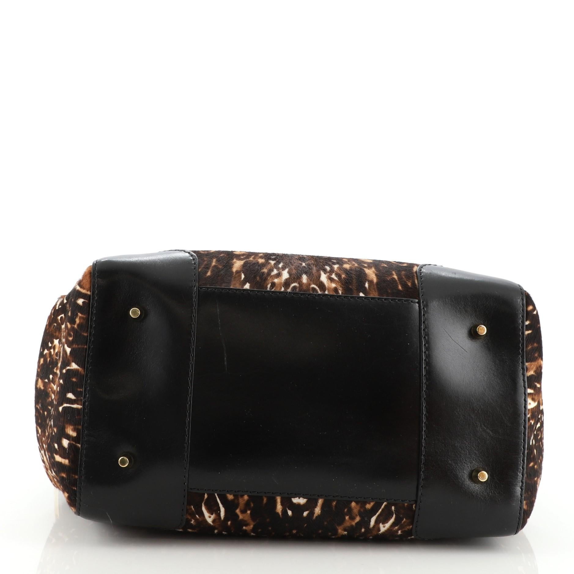 Black Burberry Zipped Doctor Satchel Printed Pony Hair and Leather