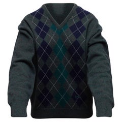 Burberrys Dark Green & Navy Wool Argyle Sweater