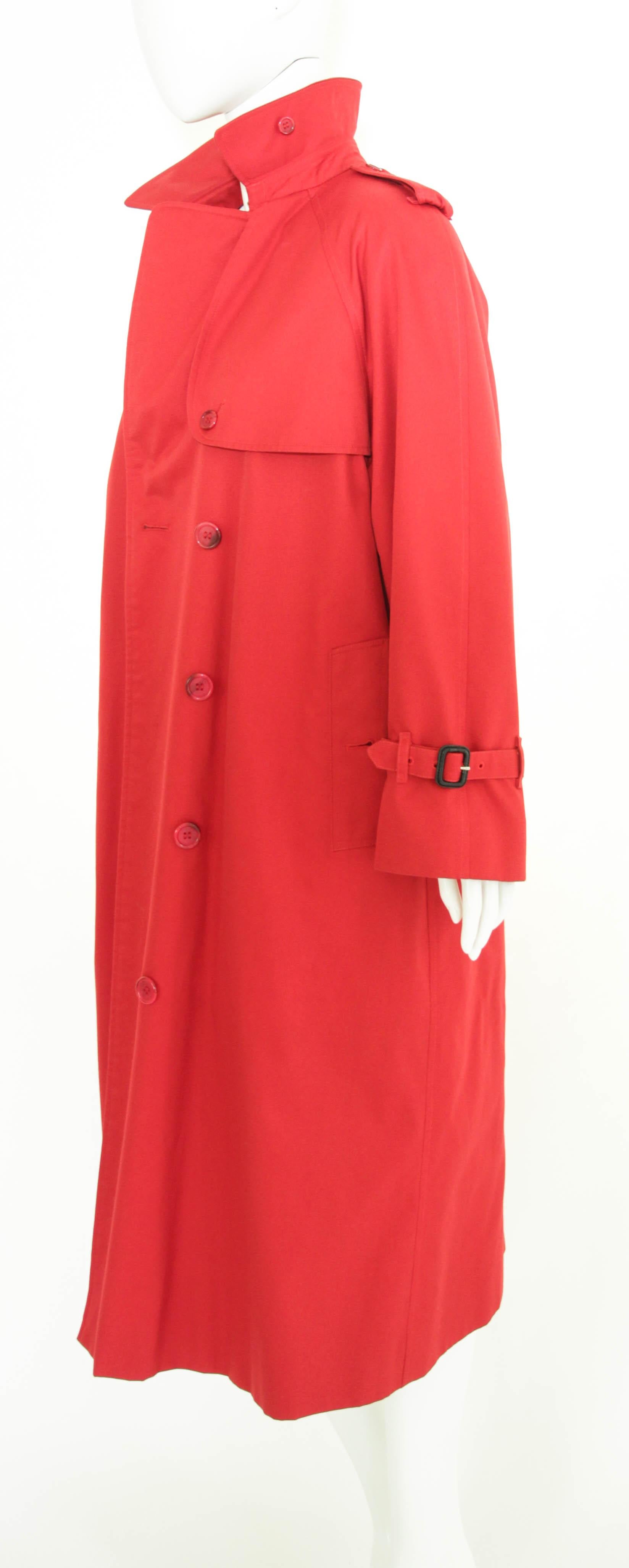 BURBERRY'S London Cherry Red Nova Plaid Trench Cotton Double Breasted 1980s For Sale 8