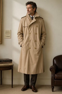 1980s BURBERRY'S London Vintage Tan Belted Double-Breasted Trench Coat Size 48
