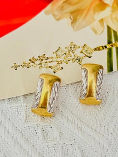 Burberry's Vintage Gold Rectangle Silver Rope Half Hoop Semi Domed Clip Earrings