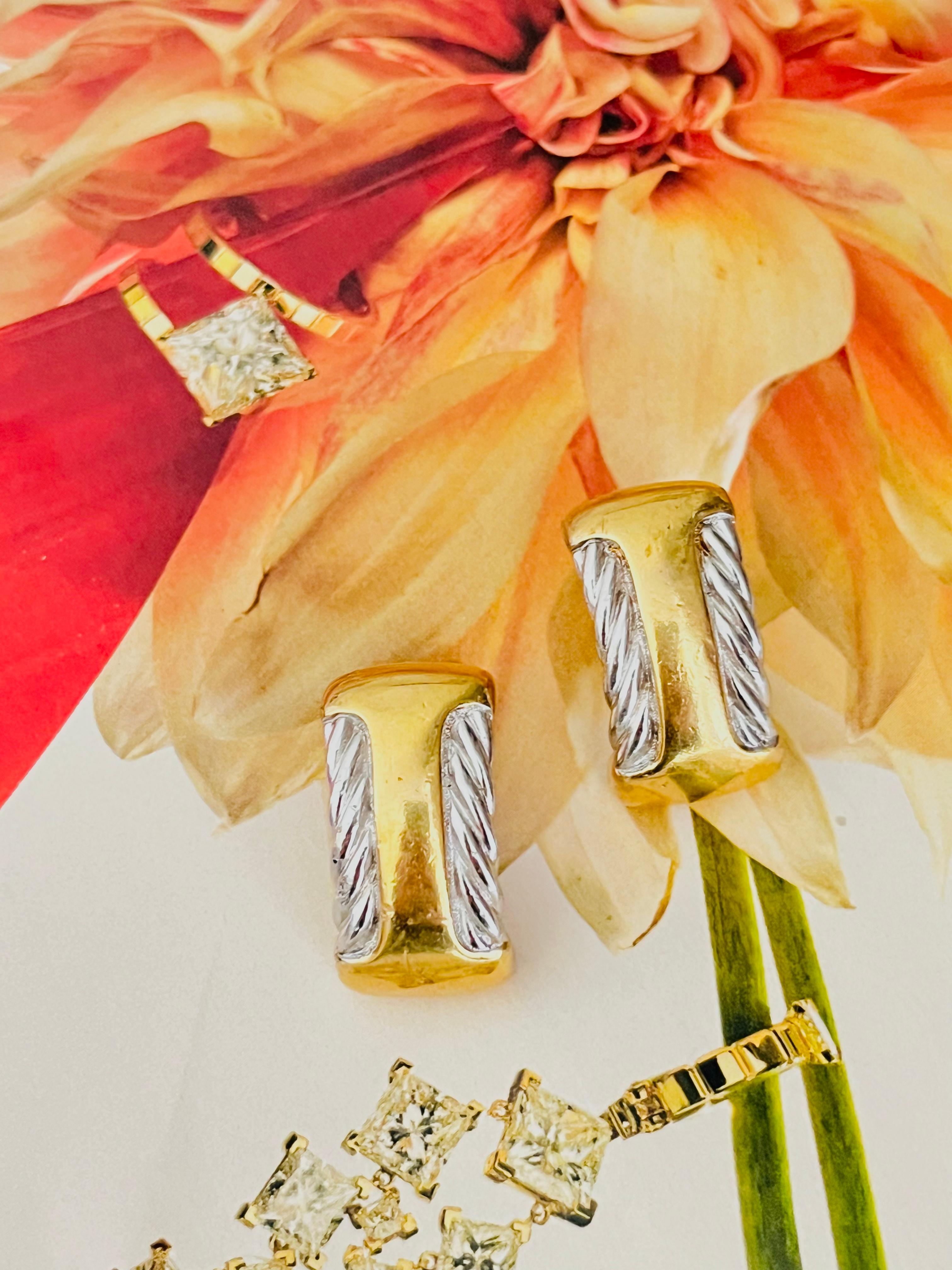 Burberry's Vintage Rechteck Silber Seil Halb Hoop Semi Dome Gold Clip Ohrringe im Zustand „Gut“ im Angebot in Wokingham, England