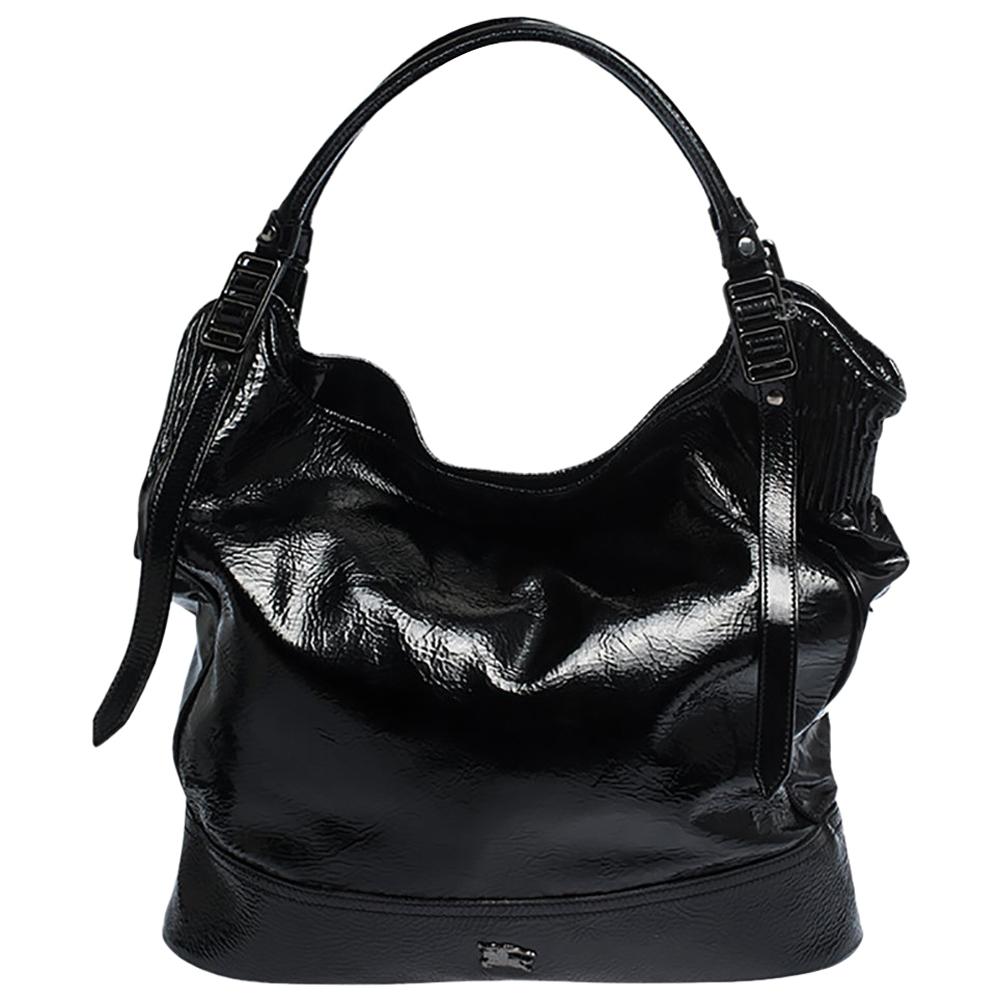 Burburry Black Patent Leather Oversize Hobo