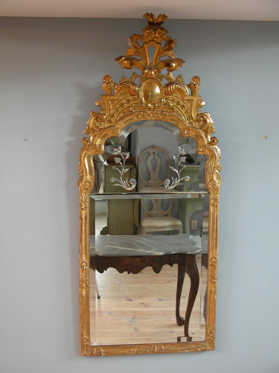 Burchard Precht (1651 Bremen, Germany - Stockholm 1738) attributed, Baroque Mirror, Origin: Stockholm, Sweden, circa 1710

Born and educated in Germany, Burchard Precht arrived in Stockholm in 1674 to work at Drottingholm Palace before being