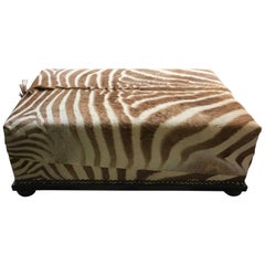 Burchell African Zebra Skin Large Nailhead Ottoman