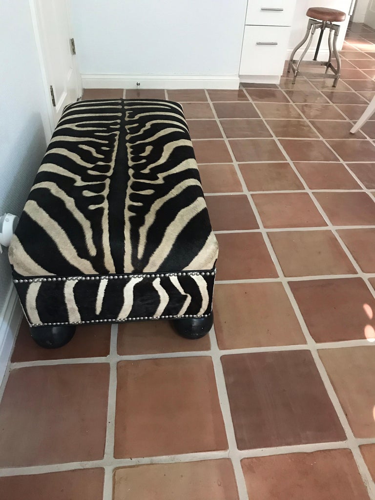 Burchell Zebra Hide Bench/Ottoman at 1stDibs zebra bench ottoman