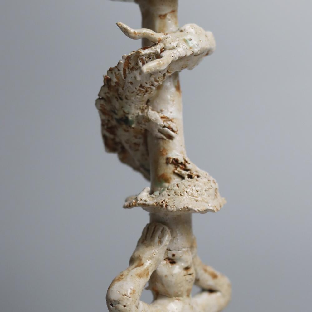 Chinese Burden and Flame  Hand-Built High-Fired Ceramic Candle Holder by Darren Dai For Sale
