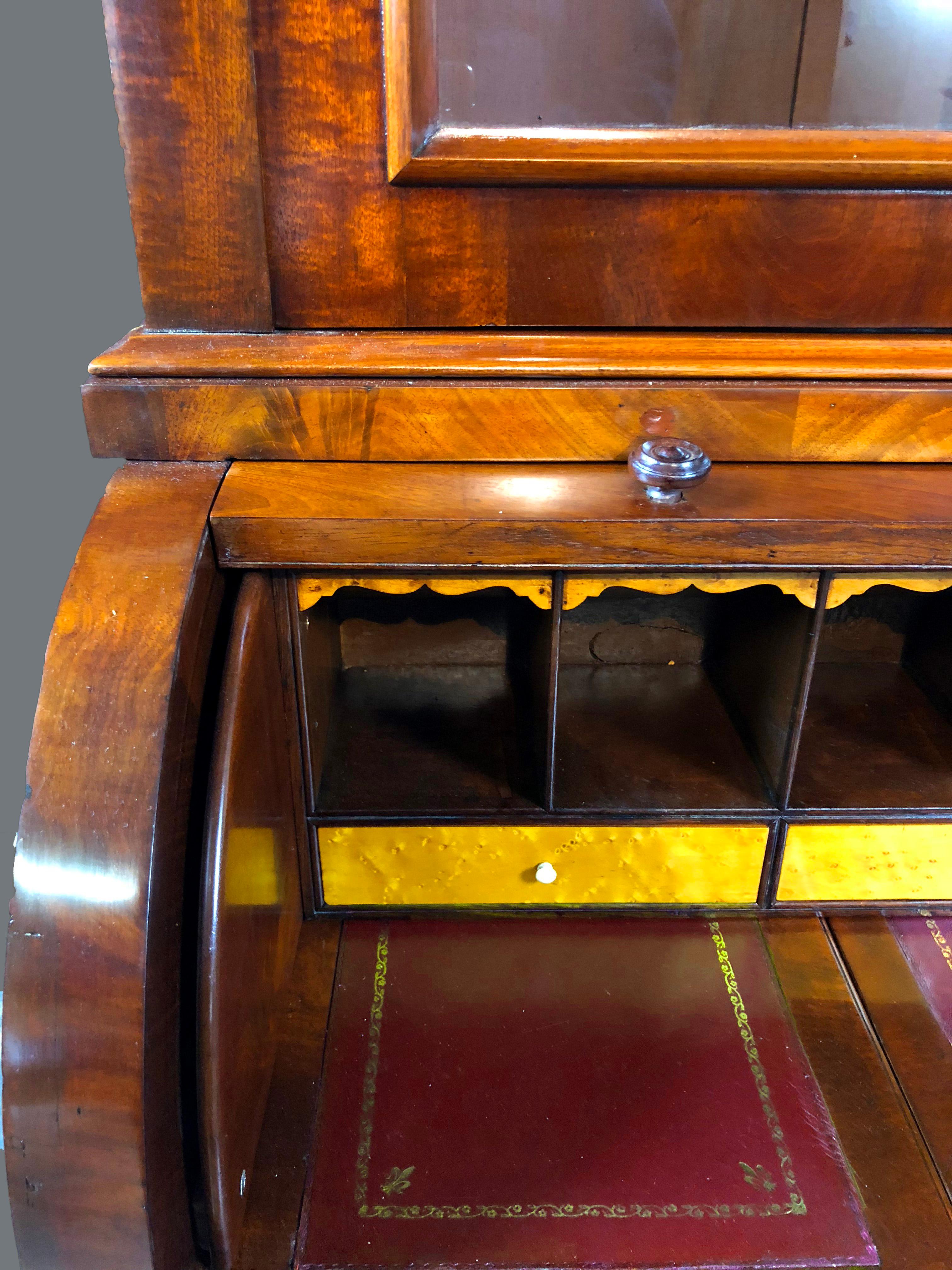 Victorian Bureau Bookcase Mid-Size 19th Century Cylinder Top Secretaire For Sale 6