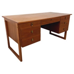 Bureau de direction double-face pieds traîneau style scandinave vintage en teck