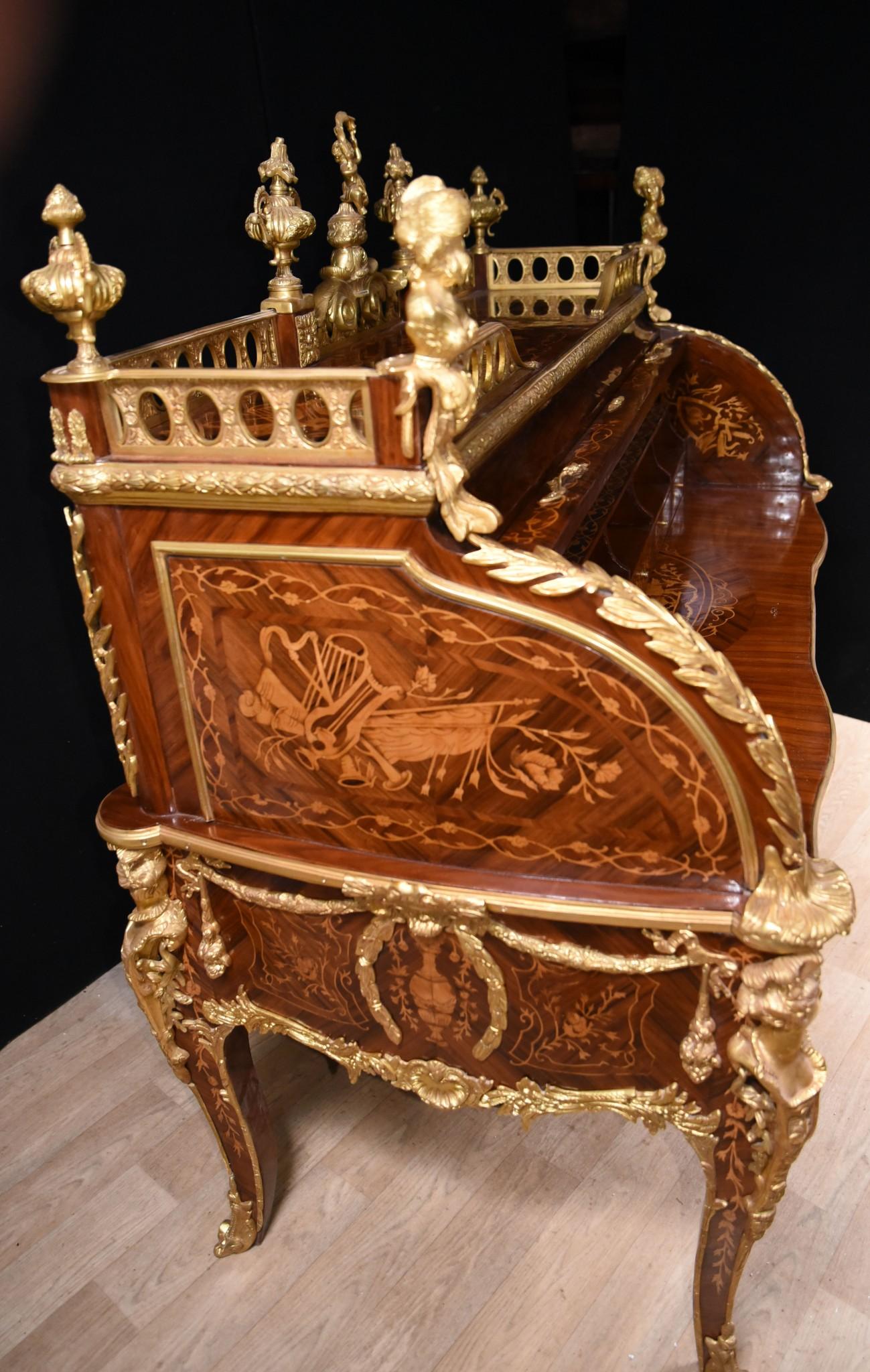 Late 20th Century Bureau De Roi, French Roll Top Desk Louis XV Monumental For Sale