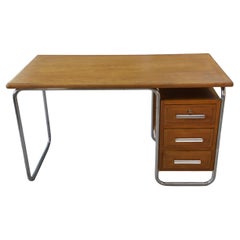 Bureau design Bauhaus en tube chromé et chêne massif par Kovona 1960's