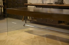Bureau design en mélaminé, verre et chrome 1980's