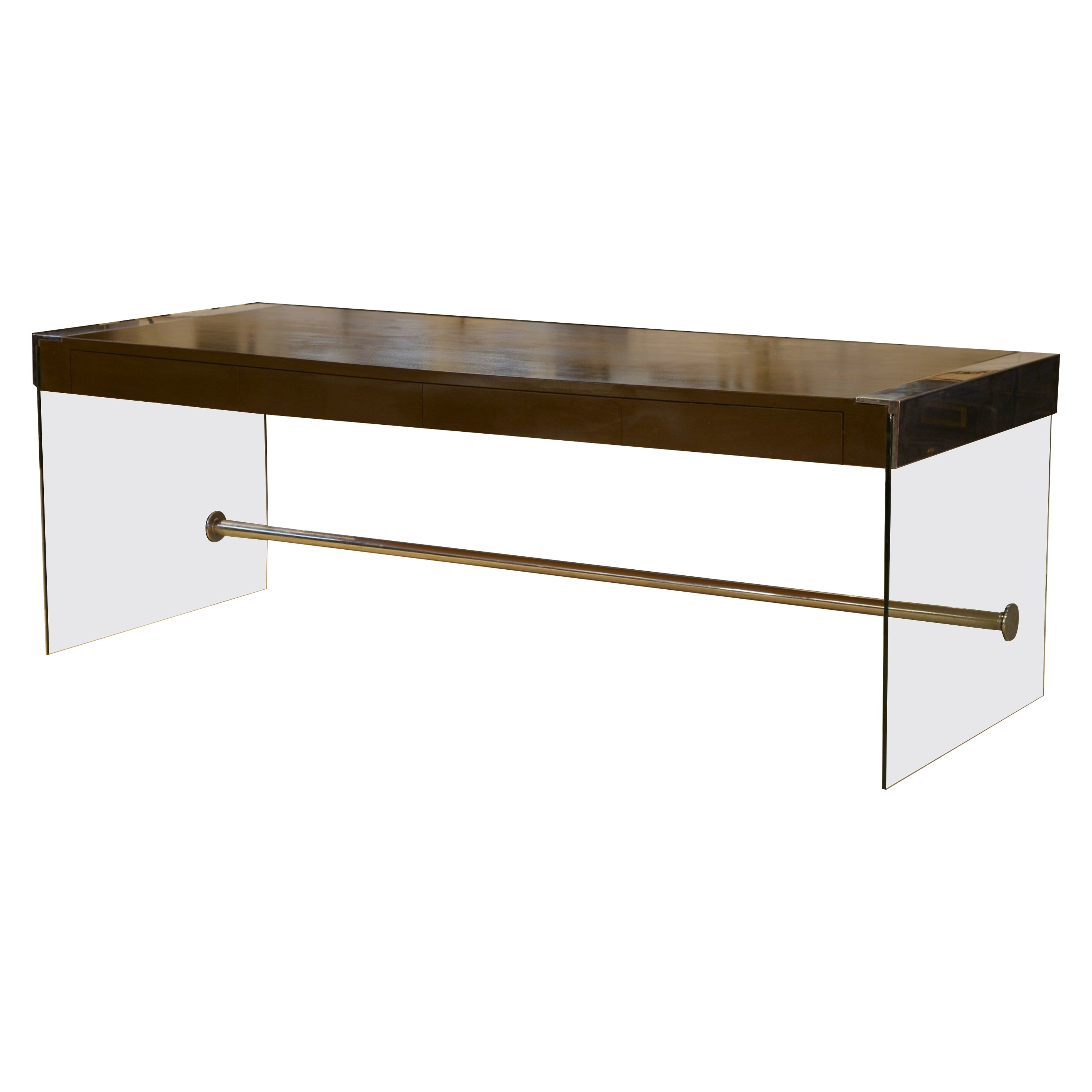Bureau design en mélaminé, verre et chrome 1980's For Sale